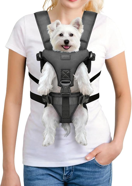 YUDODO Front Pet Carrier Backpack for Small Dogs, Secure and Breathable Mesh Travel Dog Carrier with Safety Belt, Ergonomic Support, Adjustable for Walking, Hiking (Black, S)