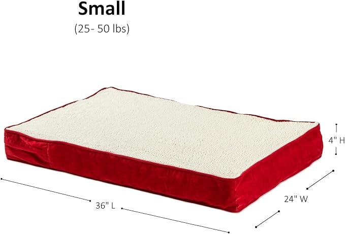 Happy Hounds Oscar Rectangle Orthopedic Foam Sherpa Dog Bed, Small (36 x 24 in.), Red