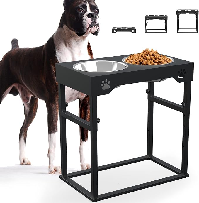 Raised Dog Bowl for Large Dogs,Elevated Dog Bowls Steel Dog Bowls for Food & Water (DB01H-BLACK, 20inch 1.5L)