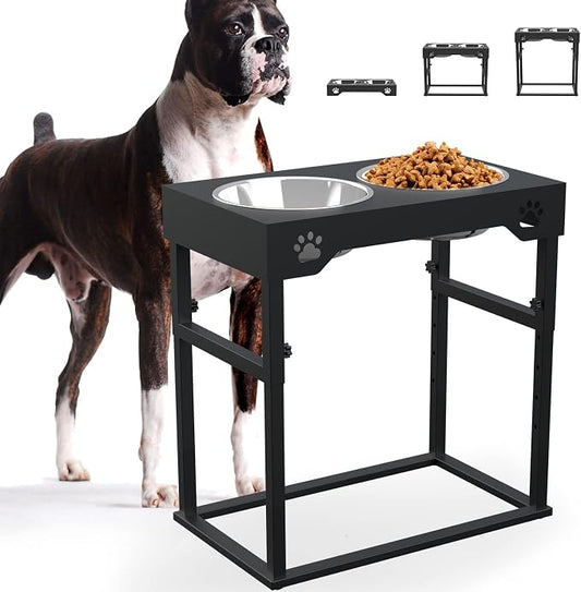 Raised Dog Bowl for Large Dogs,Elevated Dog Bowls Steel Dog Bowls for Food & Water (DB01H-BLACK, 20inch 1.5L)
