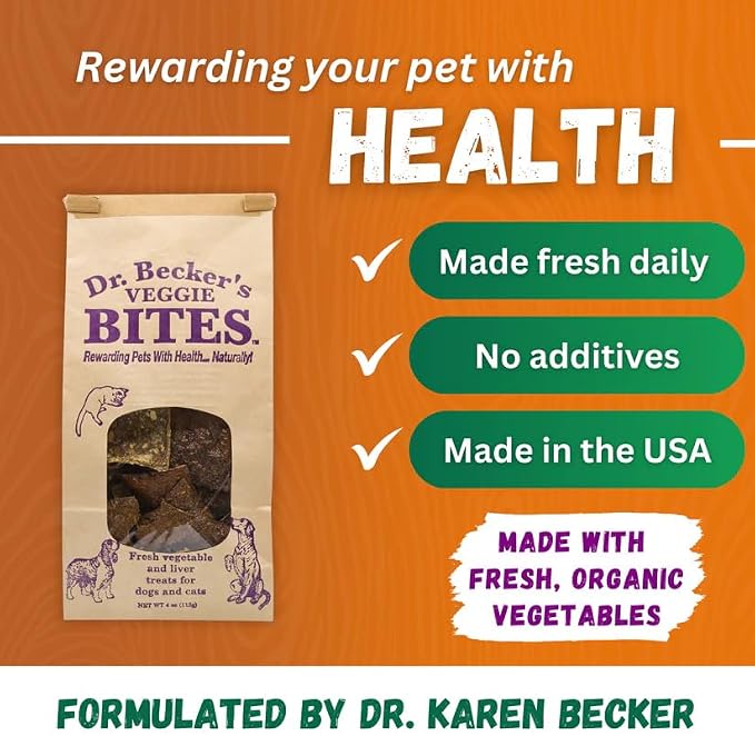 Dr. Becker's Veggie Bites | Made from Fresh Vegetables | Grain Free Liver Training Treats for Dogs & Cats, 4 oz