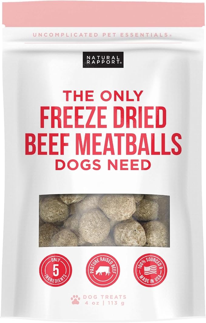 Natural Rapport Freeze Dried Beef Meatballs Dog Treats - Pasture Raised Beef & Liver, High Protein Training Treats (4 oz) (40+ Treats)