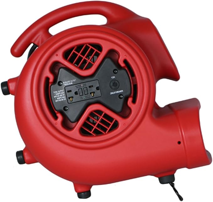 XPOWER X-600A Pro 1/3 HP 2400 CFM Centrifugal Air Mover, Carpet Dryer, Floor Fan, Blower, Daisy Chain, for Water Damage Restoration, Janitorial, Plumbing, Home Use, Red