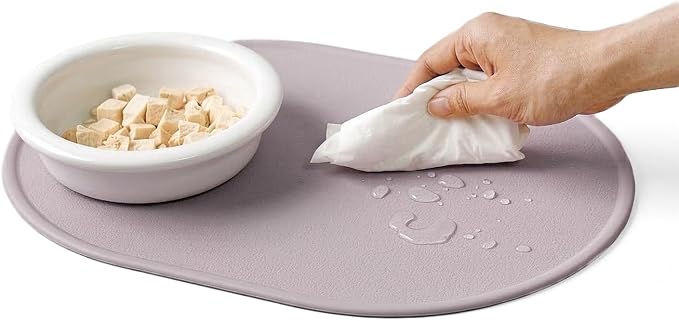 Silicone Pet Feeding Mat for Cats & Small Dogs, Non-Slip Waterproof Dog & Cat Bowl Mat with Raised Spill Edge, Made in Korea (Lavender Violet, 15.7" × 11.4")
