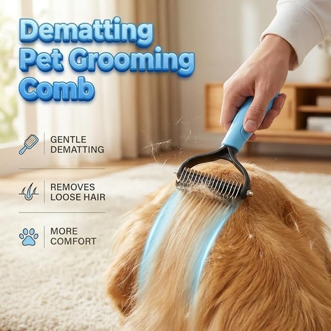 Pet Grooming Tool, 2026 New Undercoat Rake Deshedding Brush for Dogs & Cats, Double Sided Dematting Comb for Detangling Long Matted Fur (Pink, Large)