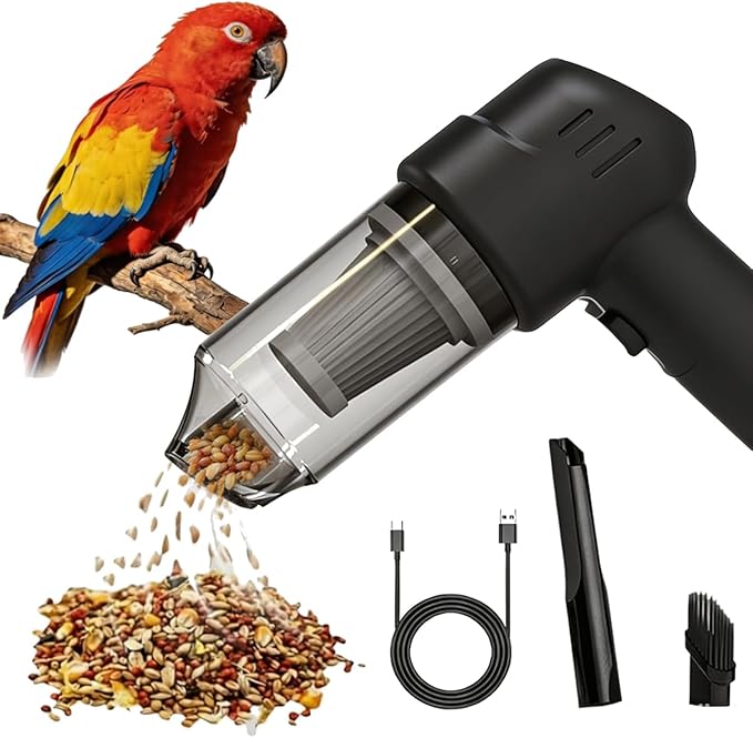 Bird Food Electric Separator & Cage Cleaner, Portable USB Vacuum with 2 Suction Speeds, Pet Hair/Dust Collector for Eraser Shavings, Car & Computer Keyboard