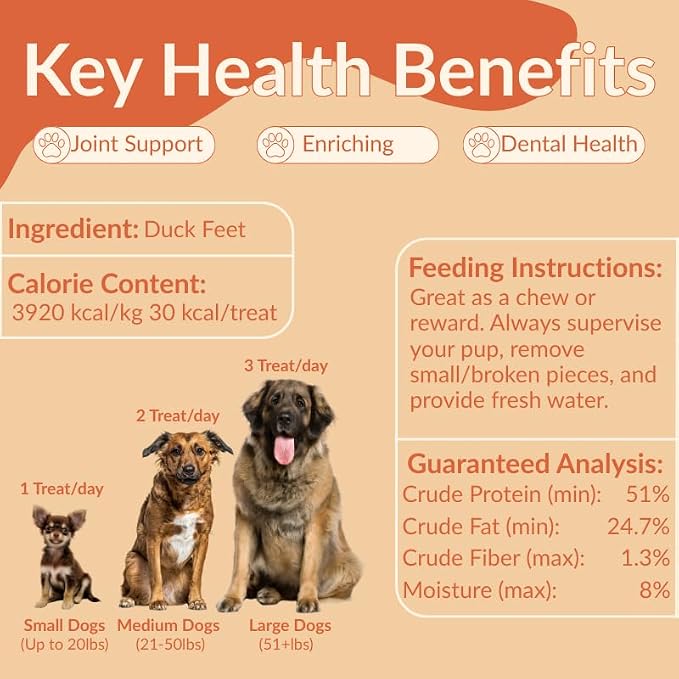 Duck Feet Dog Treat 40 Pack – Bulk European Quality, De-Nailed & Slow Cooked for 37-Hour Air Dried | Natural Hip & Joint Support | Dental Chew for Large Dogs | Rawhide Alternative