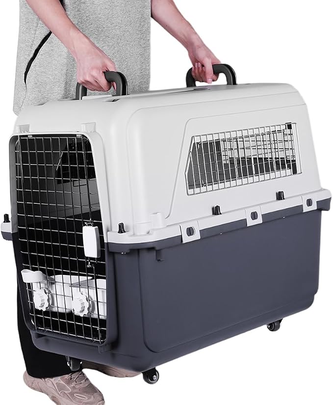 Generic Cats & Rabbit Animal Carrier Travel Cage Box Length 33in/Width 21.6in/Height 25.2in with Handle & Metal Door Portable Transporter Box for Indoor Outdoor Puppies Kittens