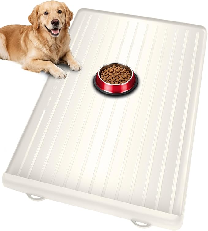 Dog Mat for Food and Water - 39.4" x 27" Large Pet Feeding Mats with Residue Collection Pocket - Waterproof Dog Cat Bowl Mat with High Edges to Prevent Water and Food Spills (Cream)