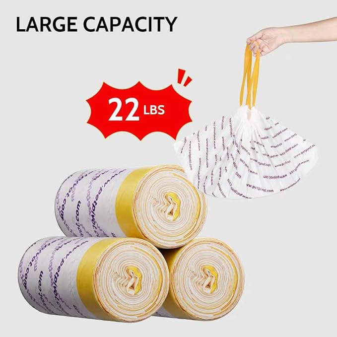 60 Count Automatic Cat Litter Box Liners - Compatible with Petpivot Autoscooper 11, Drawstring Design, Heavy Duty & Leak-Proof, Replacement Waste Bags（27.56"×16.14"）