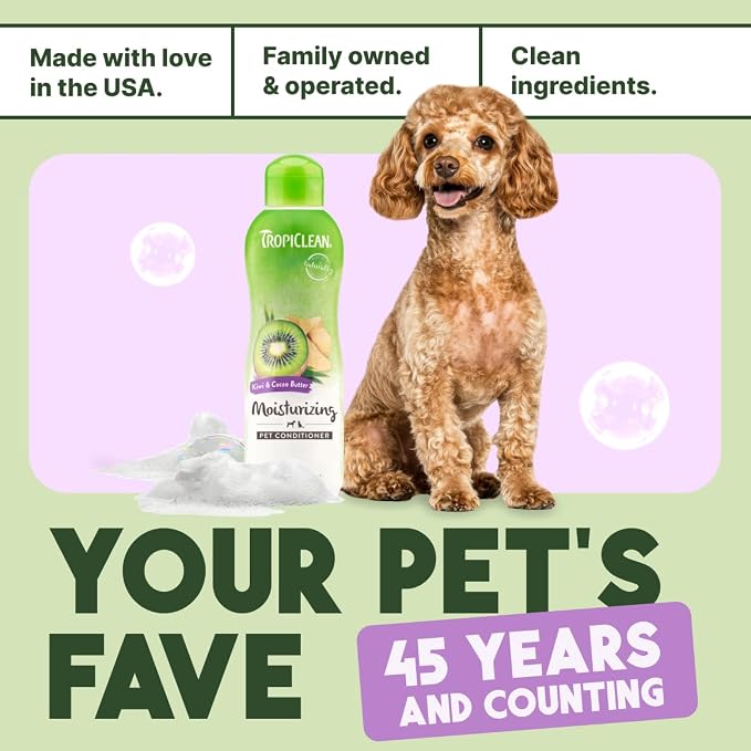 TropiClean Dog Conditioner, Easy Detangling & Moisturizing Conditioner, Puppy Safe, Made in the USA, Kiwi & Cocoa Butter Scent, 20oz.
