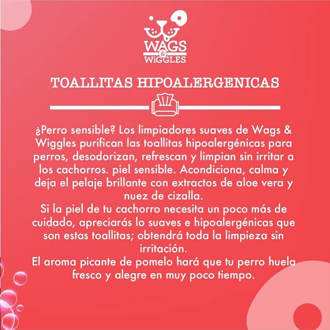 Wags & Wiggles Purify Hypoallergenic Dog Wipes for Sensitive Skin, Paw and Body Grooming Wipes with Gentle Plant Based Formula for Everyday Cleaning, Zesty Grapefruit Scent, 100 Count (Pack of 2)