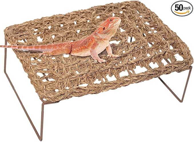 Bearded Dragon Hammock Reptile Tank Accessories Decor Basking Platform Metal Legs Bed Habitat for Lizard Leopard Gecko Snake Hermit Crab and Frog (Rectangle)