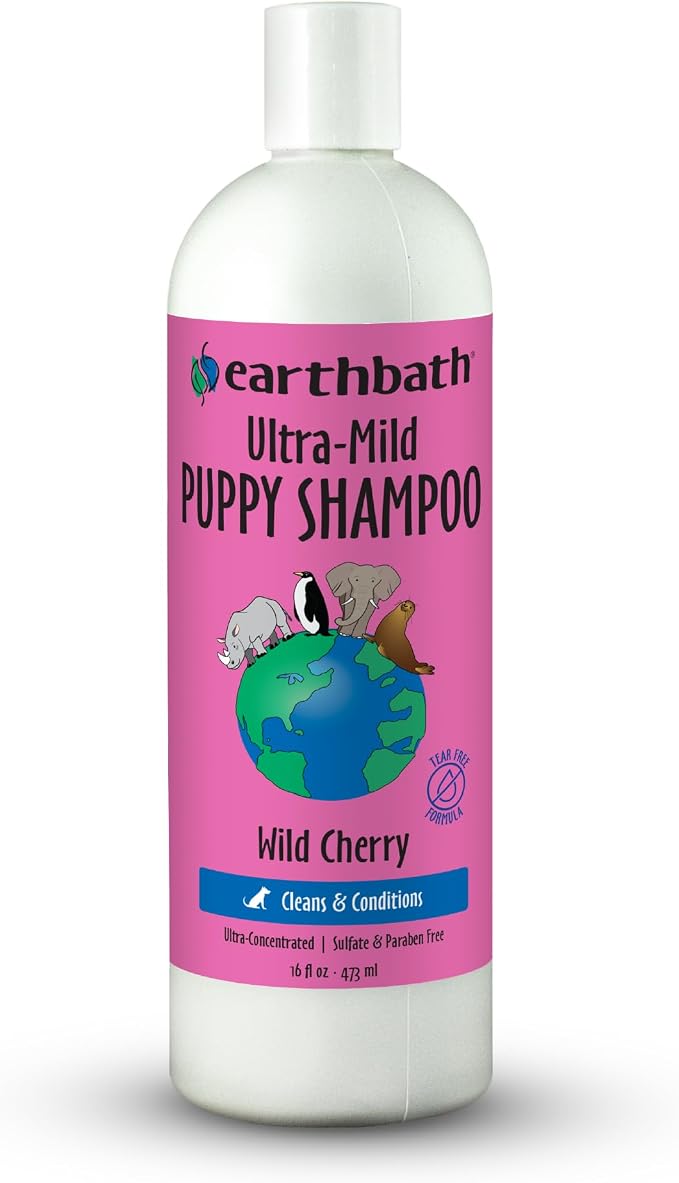 earthbath, Ultra-Mild Wild Cherry Puppy Shampoo - Extra Gentle & Tearless Dog Shampoo, Made in USA, Deodorizing Dog Wash, Cruelty Free Puppy Supplies, Shampoo for Smelly Dogs - 16 Oz (1 Pack)