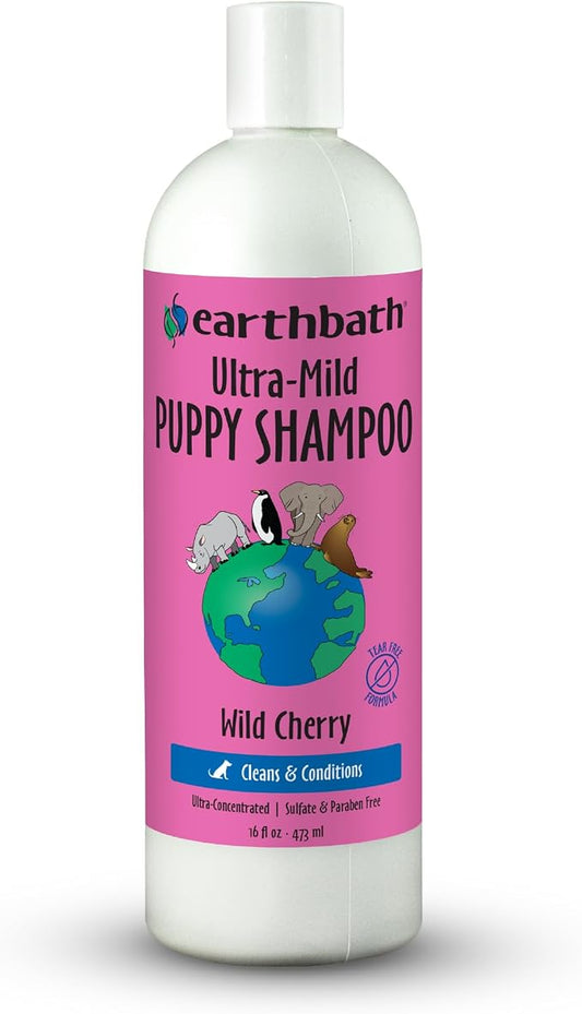 earthbath, Ultra-Mild Wild Cherry Puppy Shampoo - Extra Gentle & Tearless Dog Shampoo, Made in USA, Deodorizing Dog Wash, Cruelty Free Puppy Supplies, Shampoo for Smelly Dogs - 16 Oz (1 Pack)