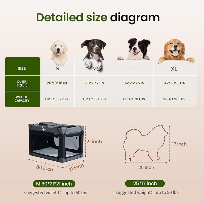 Portable Collapsible Dog Crate for Medium Dogs, 4 Mesh Doors & 2 Storage Bags, Indoor Outdoor Travel Dog Kennel, BlackGrey, 30" x 21" x 21"