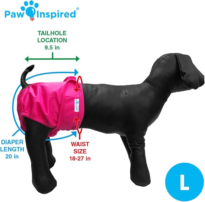 Paw Inspired Washable Reusable Dog Diapers Female, Cloth Dog Diapers, Dogs in Heat, Dog Incontinence (Assorted (White Lining), Large (2 Ct.))