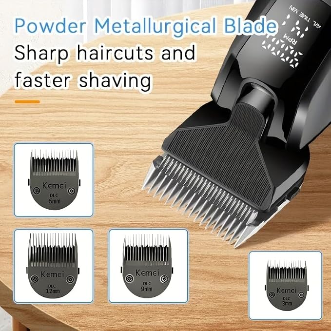 KEMEI-1857 Dog Grooming Clippers & Cat Grooming Kit, Professional Cordless Trimmer with LED Display, 4 Adjustable Guide Combs (3/6/9/12mm), USB Rechargeable, Low Noise for Home Pet Grooming