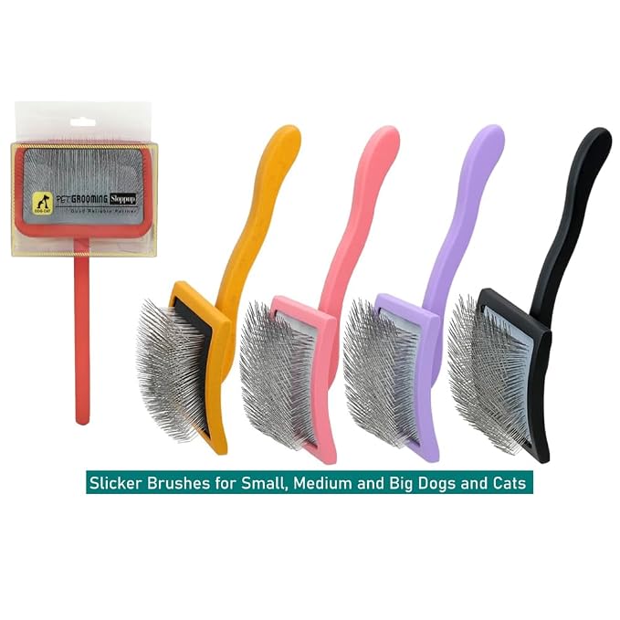 Slicker Brush Perfect For Dogs and Cats (Big and Medium Dogs, Goldendoodles, Labradoodles, Poodles and Cats) Curved Design for Thick, Fluffy, Detangled and Shedding Fur (Purple, Large)