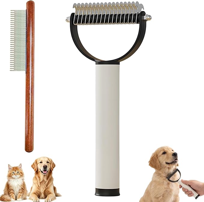 Pet Pro Grooming Tool for Dogs & Cats, Deshedding Dog Brush, Pet Grooming Brush with Undercoat Rake, Dematting Comb for Long Hair, Pet Grooming Tool for Thick Coats & Loose Fur (Black)