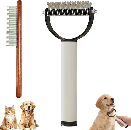 Pet Pro Grooming Tool for Dogs & Cats, Deshedding Dog Brush, Pet Grooming Brush with Undercoat Rake, Dematting Comb for Long Hair, Pet Grooming Tool for Thick Coats & Loose Fur (Black)