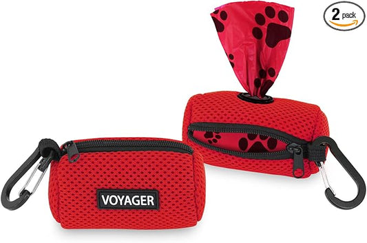 Best Pet Supplies 2-Pack Dog Poop Bag Holder Leash Attachment, Color, Reusable Mesh Dispenser Pouch for Travel, Walking, Park, and Outdoor Use, Soft and Durable with Clip-On - Mesh Red