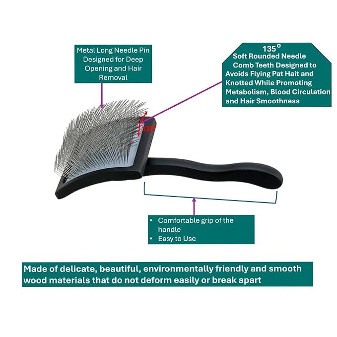 Slicker Brush Perfect For Dogs and Cats (Big and Medium Dogs, Goldendoodles, Labradoodles, Poodles and Cats) Curved Design for Thick, Fluffy, Detangled and Shedding Fur (Black, Large)