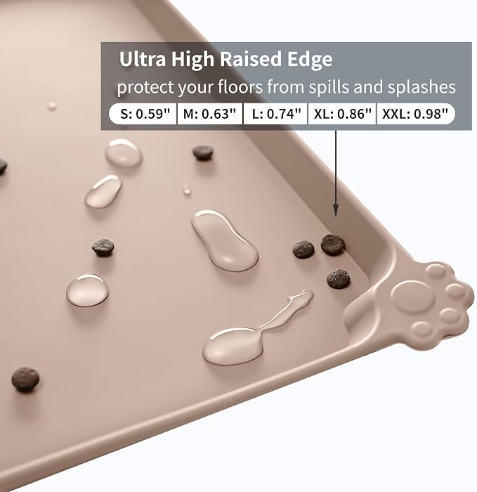 Reopet Silicone Pet Feeding Mat - Waterproof & Non-Slip Dog Cat Placemat | High Raised Edges Prevent Food & Water Spills to Protect Floors, Easy to Clean, Fit for Dog Cat Bowls