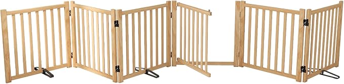 YOCAN Non-Painted Wooden Freestanding Dog Gates with Door for The House,Doorways, Stairs,Wood Dog Fences Indoor Pet Gate,Step Over Fence-8 Panel H:23"