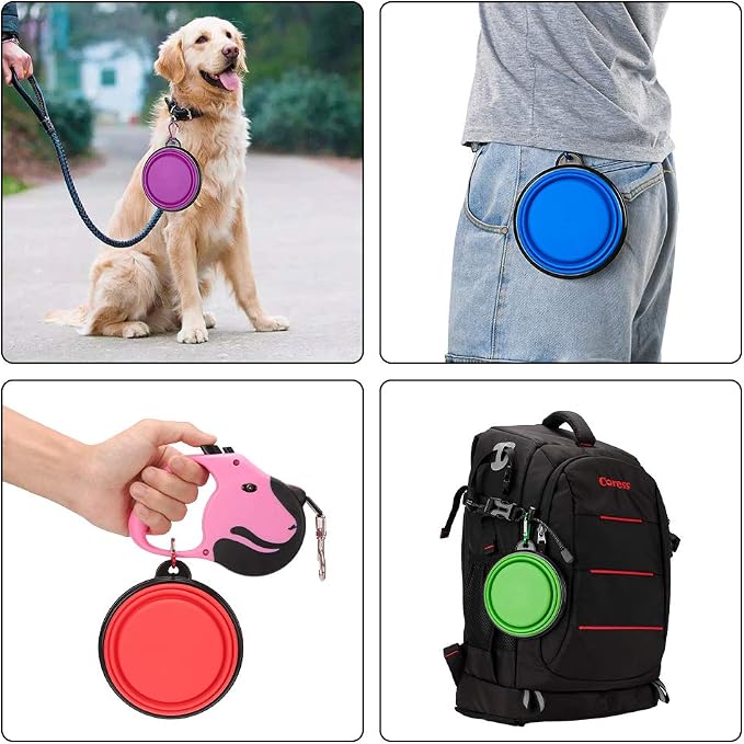 Pack of 6 Large Size Collapsible Dog Bowl, Food Grade Silicone BPA Free, with Carabiner Clip Foldable Expandable Cup Dish for Pet Cat Food Water Feeding Portable Travel Bowl (Blue & Red)
