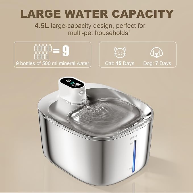 Wireless Cat Water Fountain Stainless Steel,4.2L Cordless Pet Fountains for Dringking,4000mah Battery Operated Cat Water Pountain,Automatic Dog Dispenser w Pen Cat Toys