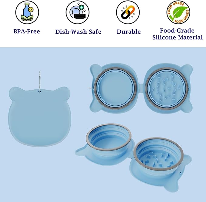 Dog Bowls Pet Collapsible Bowl Slow Feeder Outdoor, Dog Travel Bowls Portable Foldable Cat Water Dish Bowl for Pets Walking Parking Camping Purple