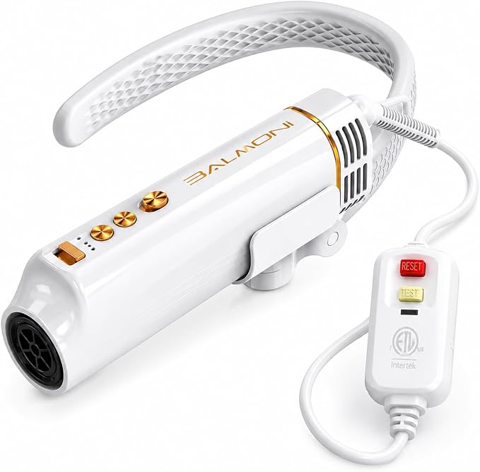 Hands-Free Dog Dryer, Neck Hanging Pet Grooming Dryer with ETL Certification, 110V 1100W High Velocity Airflow, Self-Cleaning, 3 Speeds, 3 Heat Settings, Low Noise 76dB, White