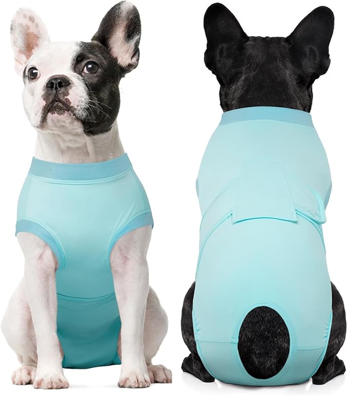 Kuoser Dog Recovery Suit for Dogs After Surgery, Soft Dog Surgical Onesie for Female Male Dogs Spay Neuter, Anti-Licking Pet Bodysuit for Abdominal Wounds, Skin Disease, E-Collar Alternative, Blue XS