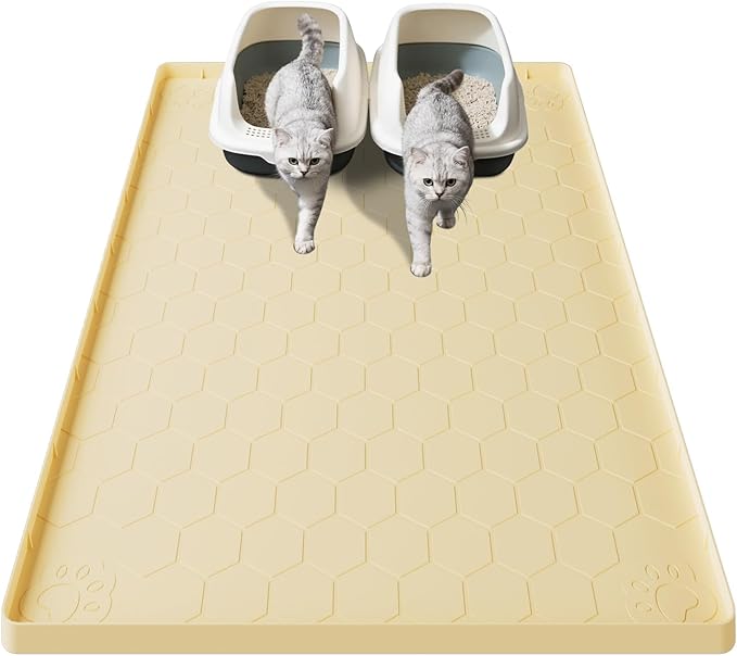 Cat Mat for Litter Box, 40" X 28" Large Silicone Cat Litter Trapping Mat, Waterproof Cat Litter Mat, Soft on Kitty Paws, Easy to Clean, Non-Slip Kitty Scratch Pad for Floor(Yellow)