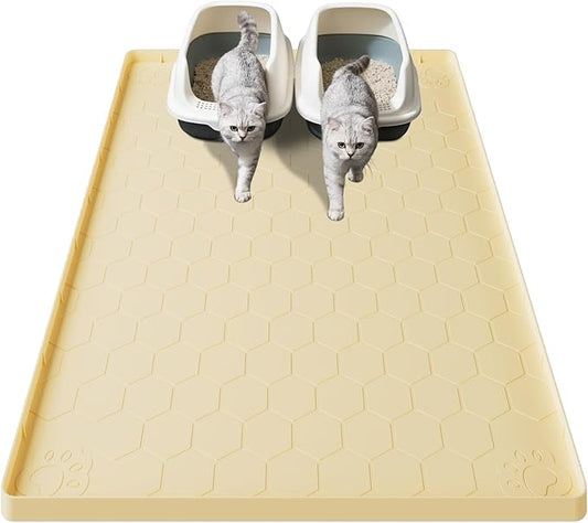 Cat Mat for Litter Box, 40" X 28" Large Silicone Cat Litter Trapping Mat, Waterproof Cat Litter Mat, Soft on Kitty Paws, Easy to Clean, Non-Slip Kitty Scratch Pad for Floor(Yellow)