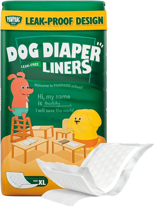 PAWPANG Disposable Dog Diaper Liners Booster Pads for Male & Female Dogs, 55ct, 5 Sizes Options, Doggie Diaper Inserts fit Most Types of Dog Diapers - Pet Belly Bands & Male Wraps (X-Large(55ct))