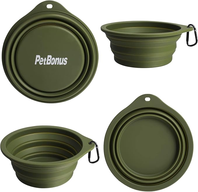 PetBonus Heavy Duty Tactical Dog Leash and 2-Pack Large Silicone Collapsible Dog Bowls