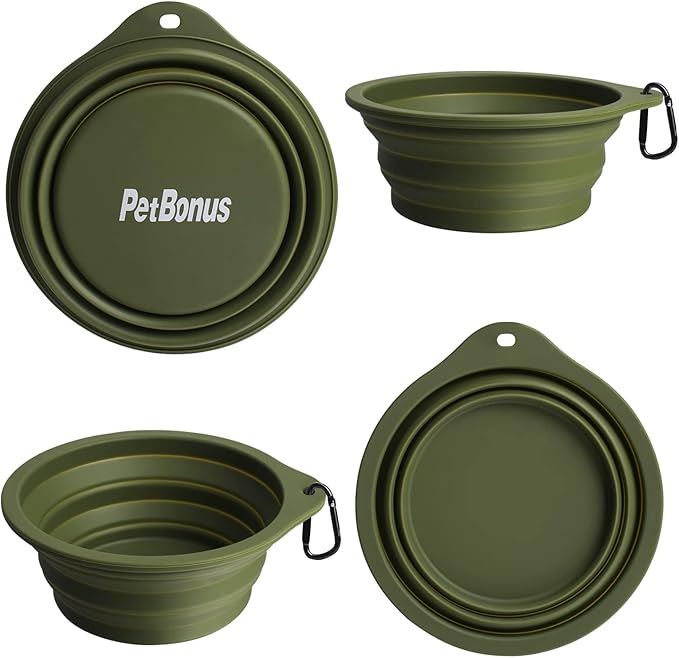 PetBonus Heavy Duty Tactical Dog Leash and 2-Pack Large Silicone Collapsible Dog Bowls