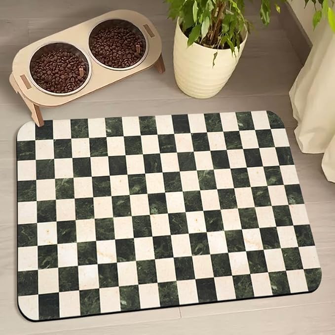 Dog Food Mats for Floors Waterproof, Pet Water Bowl Mats Pet Feeding Absorbent Placemats Plaid 24 * 32 inch