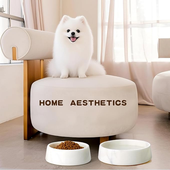 SAMAH White Marble Dog Bowl, Non-Slip Non-Tipping Heavy Dog Food Bowl, Large Weighted Stone Dish, Natural Marble Pet Water Bowl, Easy to Clean, Perfect Gift for Cat & Dog Lovers, Holds 6 Cups(6 lbs)