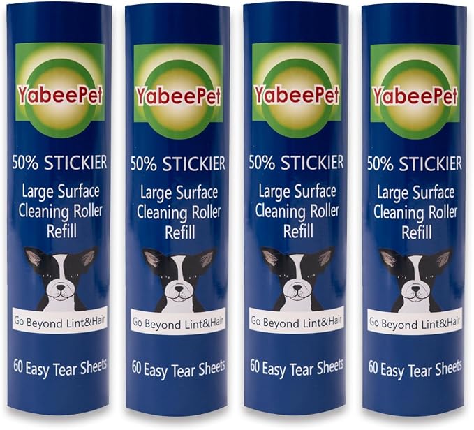 8 inch Large Surface Roller Refill for Scotch-Brite 50% Stickier Lint Roller, Works Great On Pet Hair (60 Sheets per Roll, 4 Pack)