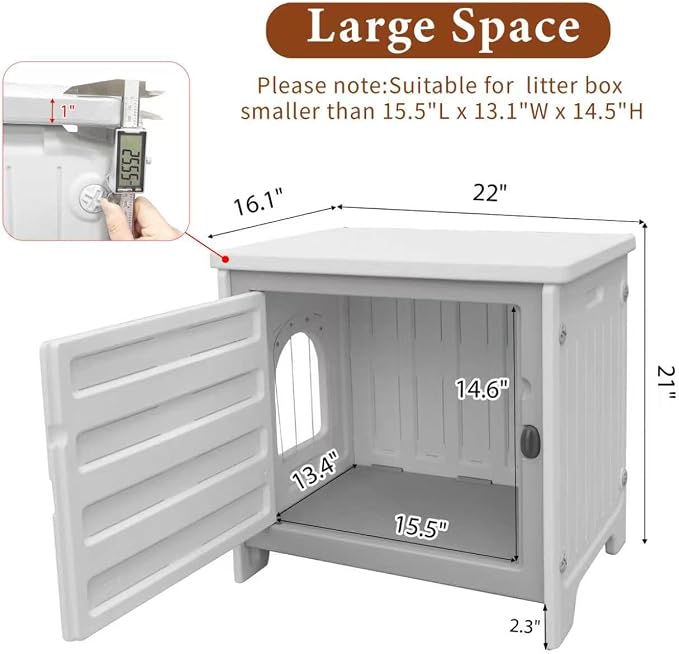 Cat Litter Box Enclosure Furniture Plastic Hidden Enclosed Litter Box Cabinet Cat House Kitty End Table for Living Room, Entryway, Balcony, Bedroom