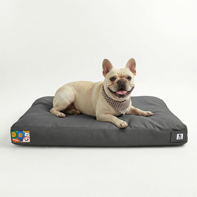 Sytopia 30 Inch Canvas Outdoor Dog Bed for Medium Dogs, Durable Dog Bed with Waterproof Machine Washable Removable Cover, Indoor Patio Pet Pad for Crate, Dark Grey
