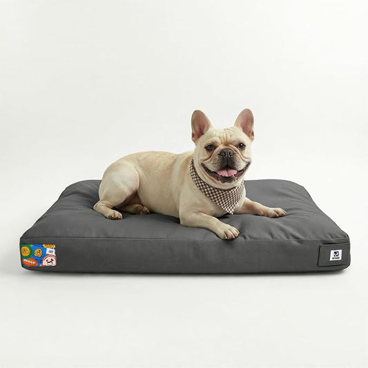 Sytopia 30 Inch Canvas Outdoor Dog Bed for Medium Dogs, Durable Dog Bed with Waterproof Machine Washable Removable Cover, Indoor Patio Pet Pad for Crate, Dark Grey