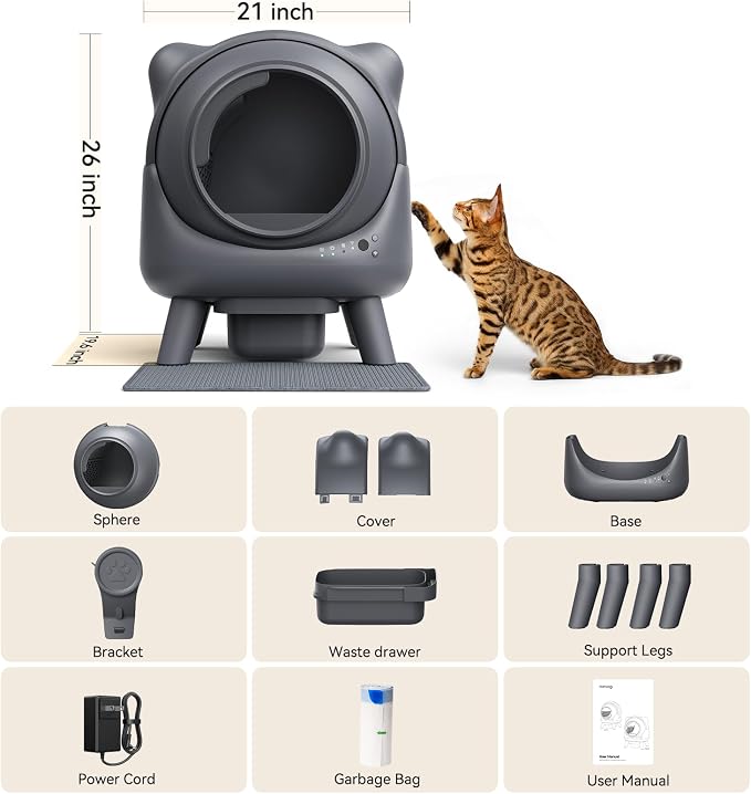 Automatic Litter Box, FEELNEEDY Self Cleaning Litter Box, Odor Control Robot, Cat Ears Design, 65L APP Real-Time Monitor, Cat Litter-Boxs for Multiple Cats, Safety Sensors, with 1 Trash Bag