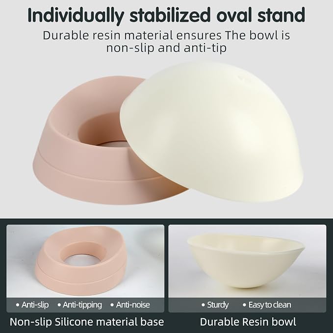 Bulldog Bowl Anti-Slip Dog Cat Dish Detachable Rubber Dog Bowl Pet Sterile Tilted Pet Feeder Slope Base (Lightpink, 2 Cup (Small/Medium Dog))