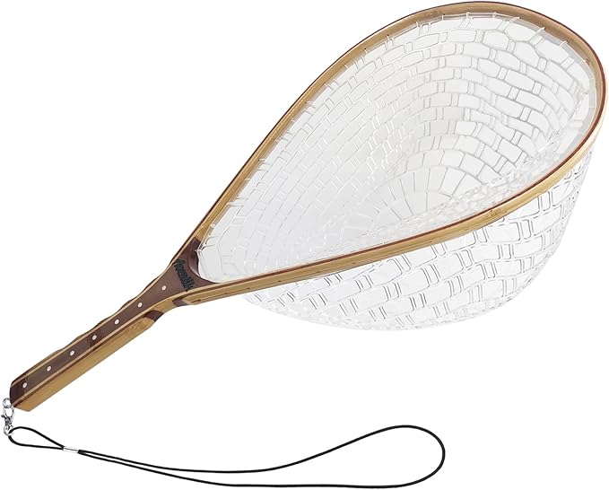 Riverruns Fly Fishing Net Landing Net Wooden Net Soft Rubber Mesh Trout Net Freshwater Saltwater Fishing Net with Safety Cord Net Gifts for Father Men