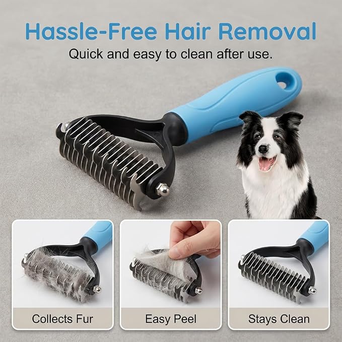 2-in-1 Dematting Comb for Dogs Cats, Double-Sided Undercoat Rake Deshedding Brush, Pet Pro Grooming Tool Removes Tangles Knots Fur, Gentle Grooming Brush for Long Haired Pets (2PCS, Pink)