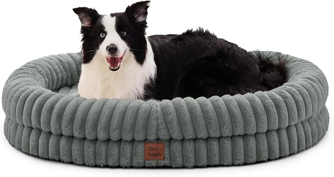 ChiXnuggle Orthopedic Dog Bed for XL Dogs, Waterproof Faux Rabbit Fur Dog Couch with Egg Crate Foam Support and Washable Removable Cover, Bolster Pet Sofa with Non-Slip Bottom, 41x30x7, Grey